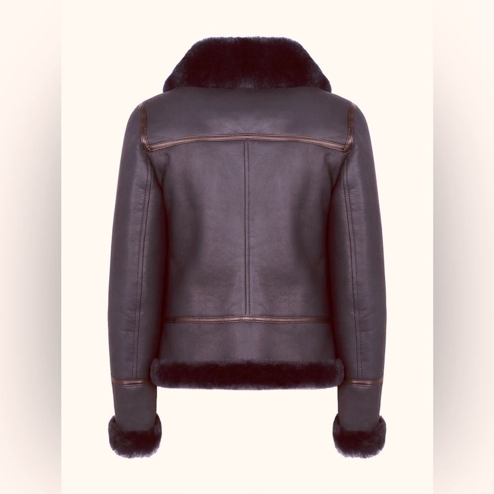 Pierotucci Espresso Lamb Shearling Leather Pilot Aviator Flight Jacket - Picture 16 of 16